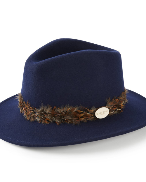 Hicks & Brown The Suffolk Fedora (Bronze  Feather Wrap) - Navy