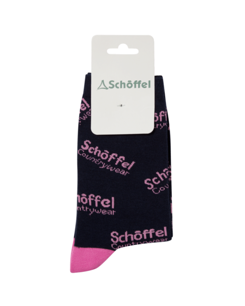 Schoffel Ladies Single Cotton Sock - Pink Countrywear Logo