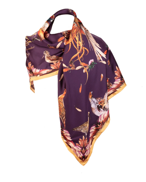 Clare Haggas Grouse Misconduct Large Square Silk Scarf - Aubergine & Gold