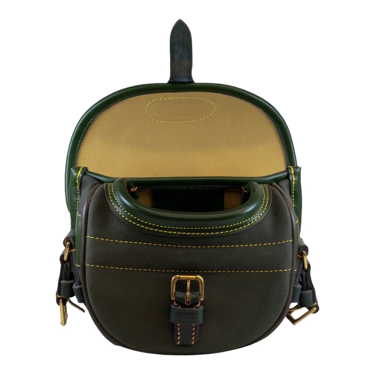 Canvas & Leather Cartridge Bag (100) - Green/Green Trim - Image 2