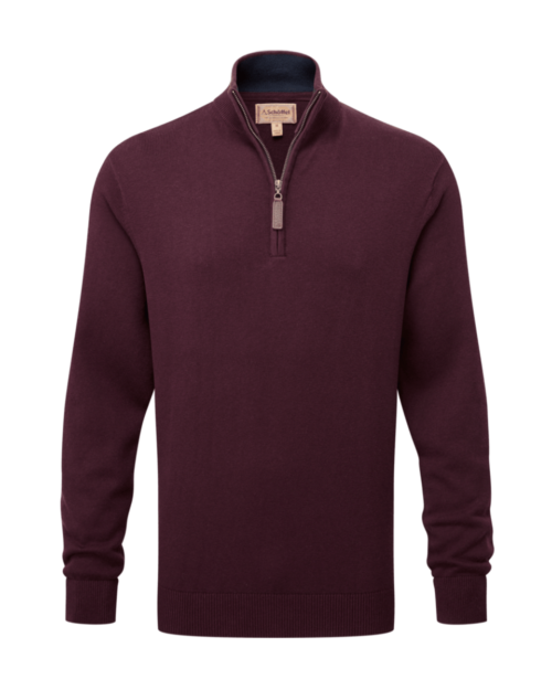 Schoffel Calton Cotton Cashmere 1/4 Zip Jumper - Wine