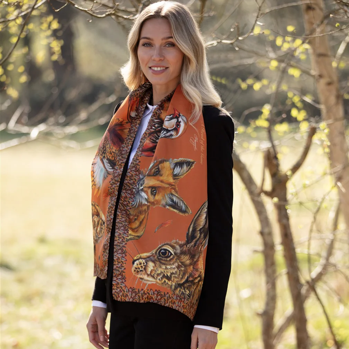 Clare Haggas A Head Of The Game Classic Silk Scarf - Burnt Orange - Image 3