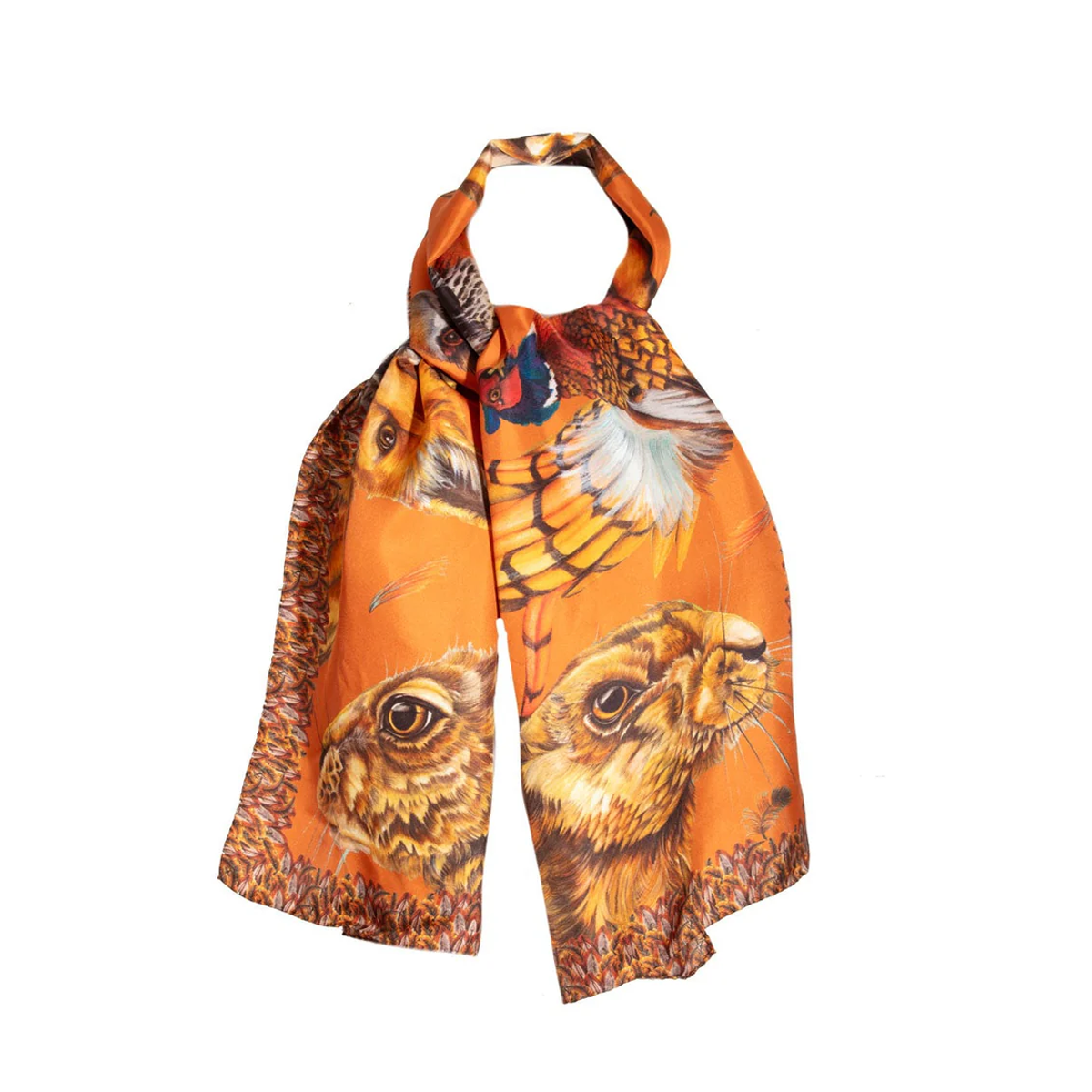 Clare Haggas A Head Of The Game Classic Silk Scarf - Burnt Orange - Image 4