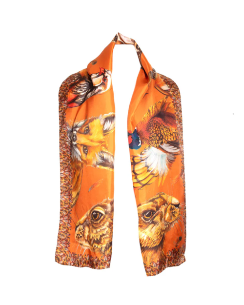 Clare Haggas A Head Of The Game Classic Silk Scarf - Burnt Orange