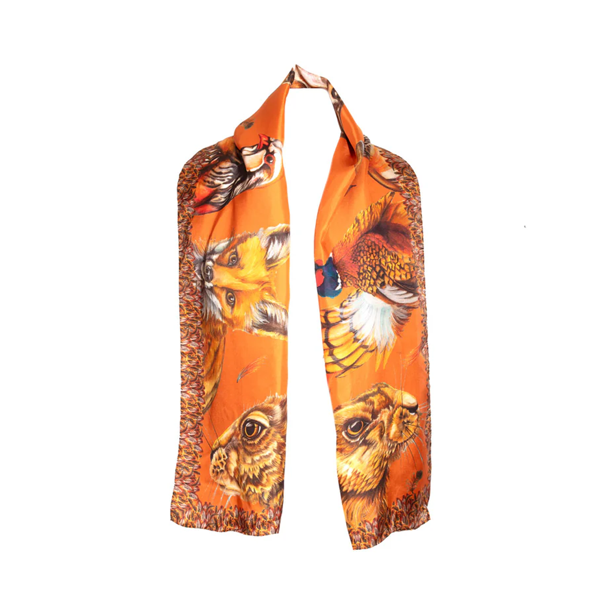 Clare Haggas A Head Of The Game Classic Silk Scarf - Burnt Orange