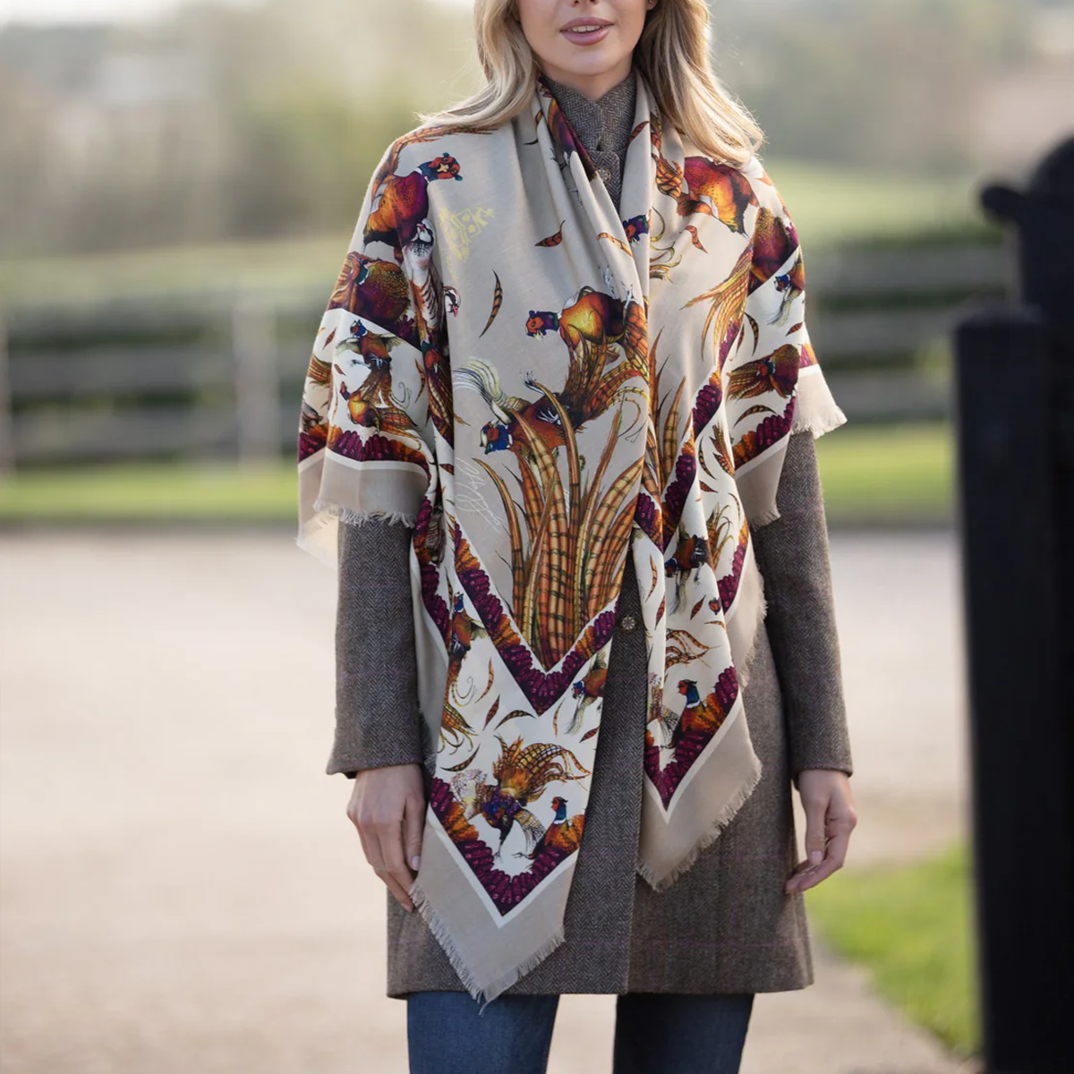 Clare Haggas George & Friends Wool/ Silk Shawl - Toffee - Image 4