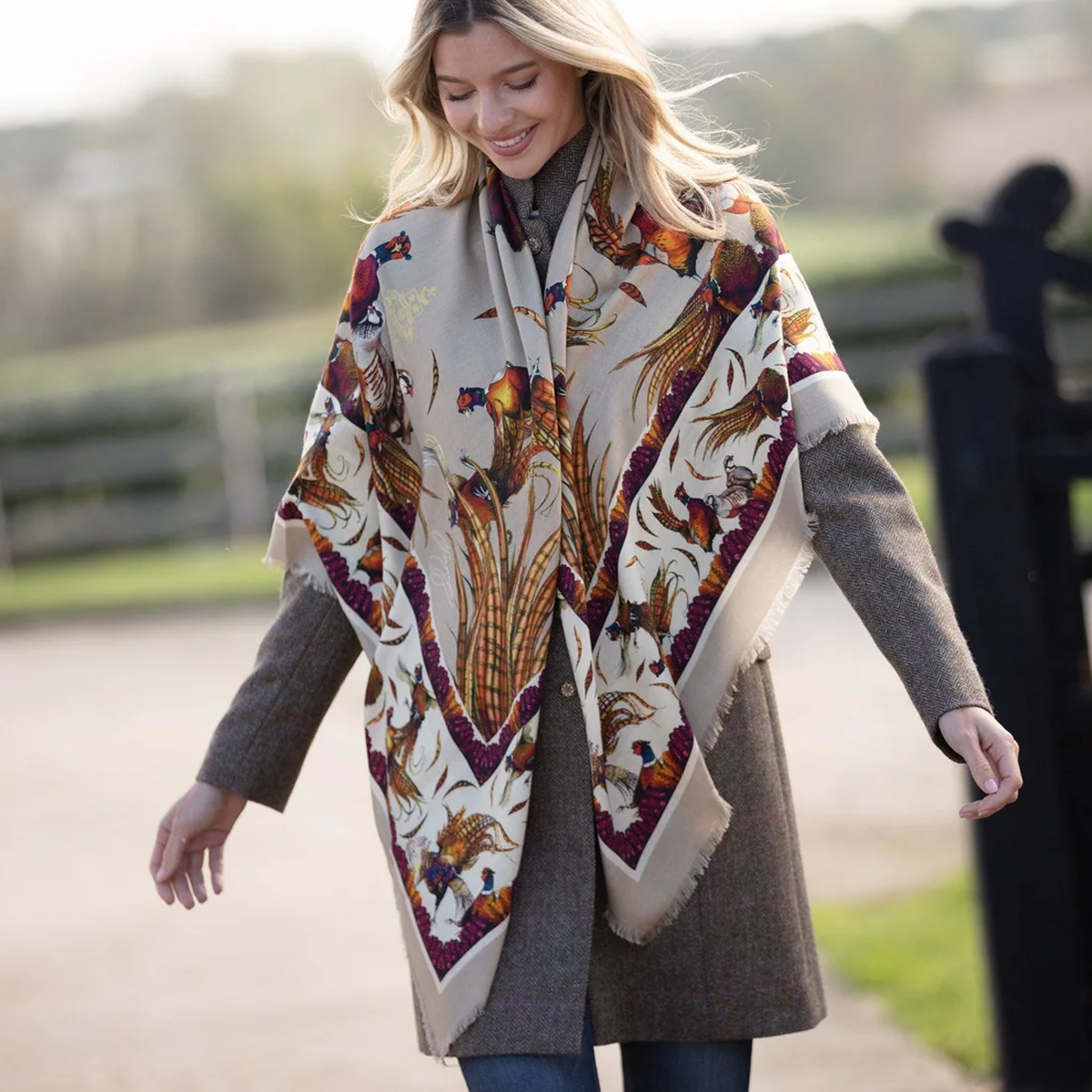 Clare Haggas George & Friends Wool/ Silk Shawl - Toffee