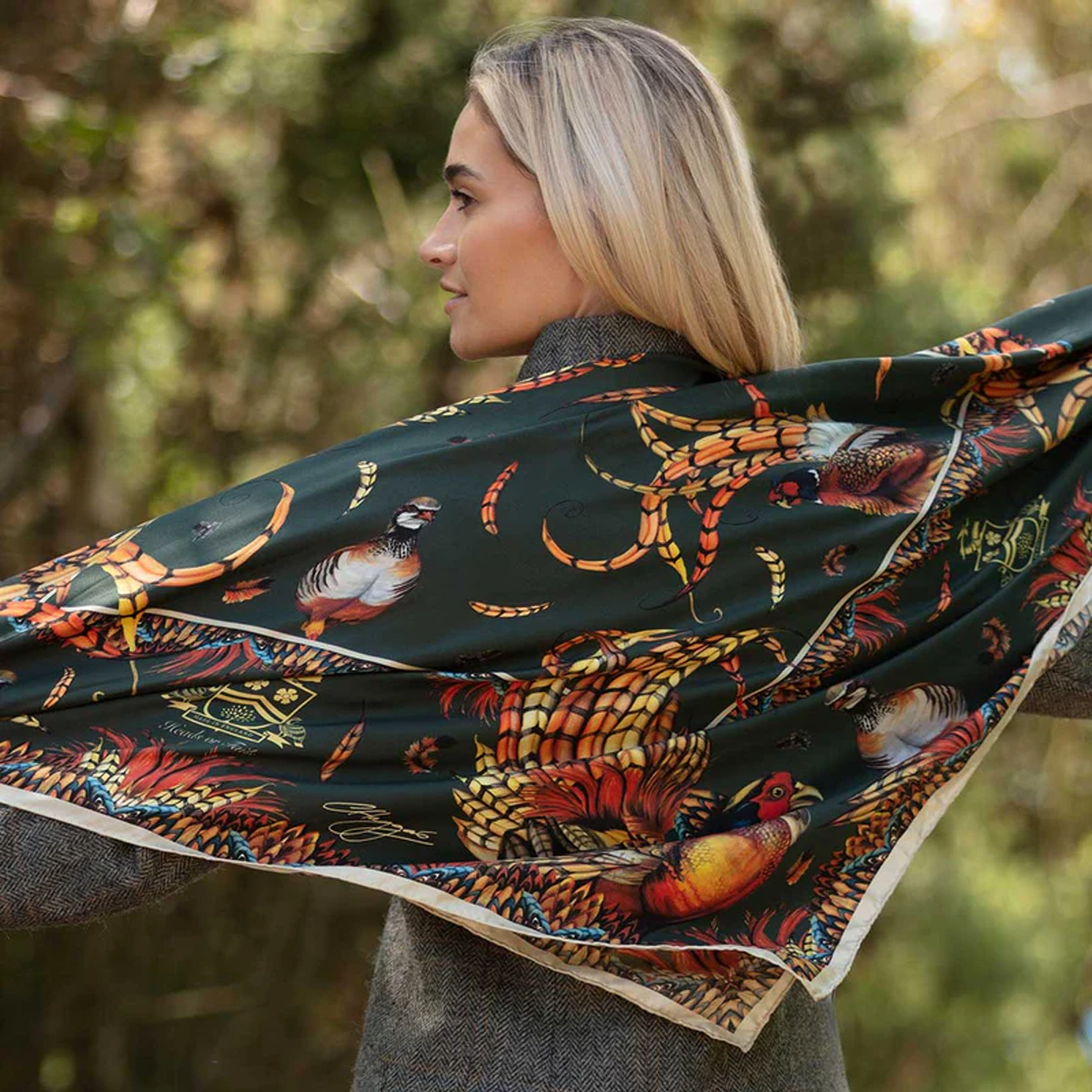 Clare Haggas Heads or Tails Large Square Silk Scarf - Khaki - Image 2