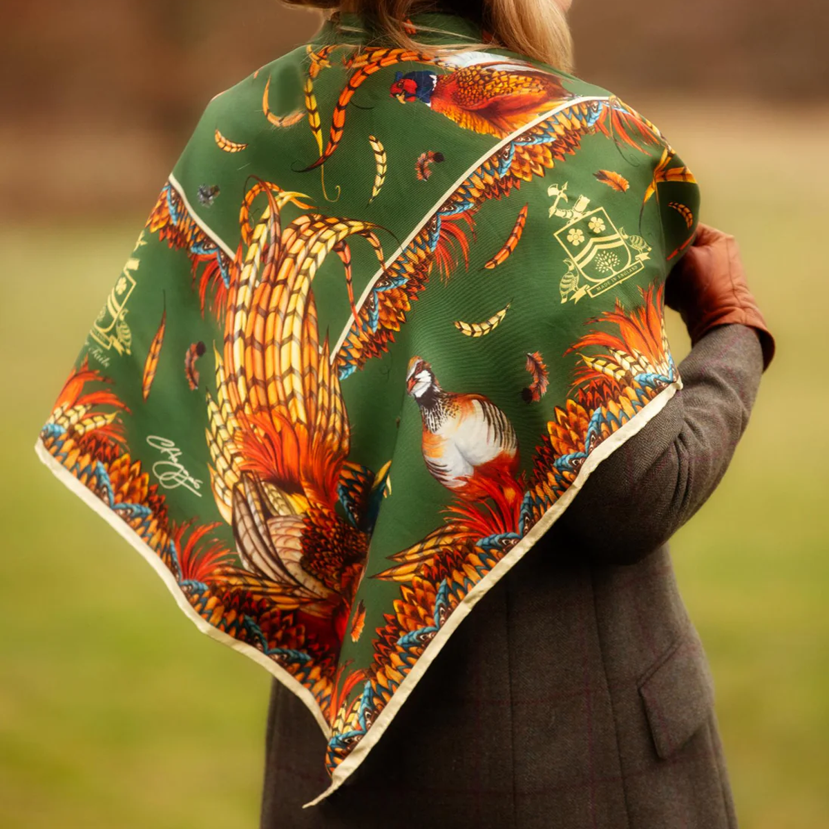 Clare Haggas Heads or Tails Large Square Silk Scarf - Khaki - Image 4