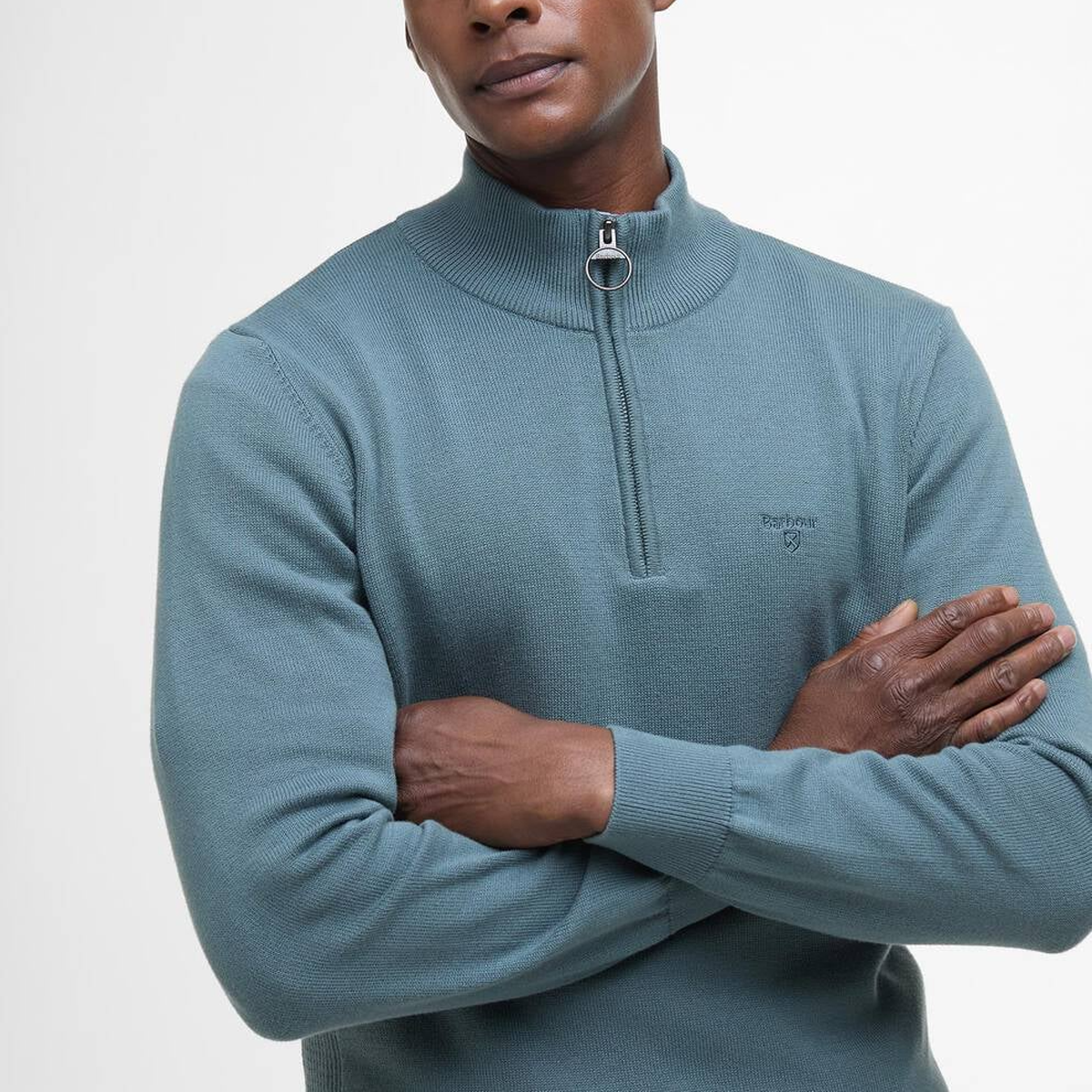 Barbour Cotton Half Zip Jumper - Vintage Teal - Image 4