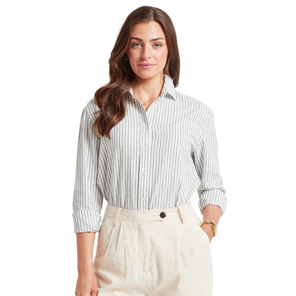 Schoffel Salthouse Linen Shirt - Blue Stripe - Image 2